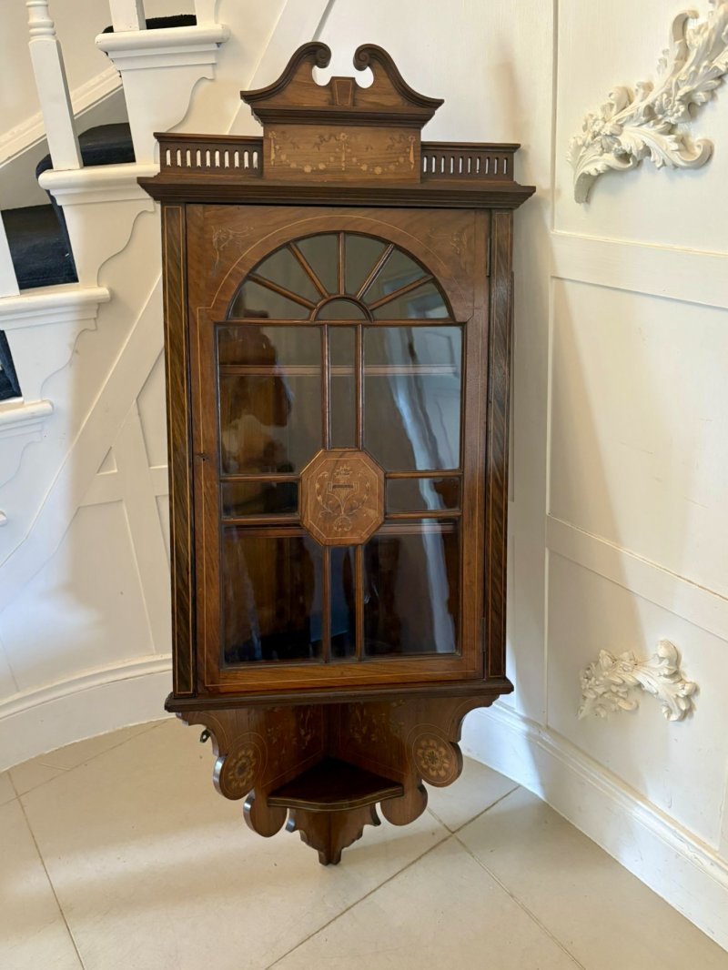 Unusual Antique Victorian Quality Inlaid Rosewood Hanging Corner Cabinet - Image 3